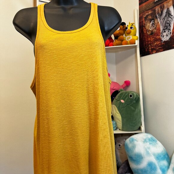 Free People Mustard Yellow Ribbed Racerback Tank Top Women’s Size Large - Picture 1 of 5